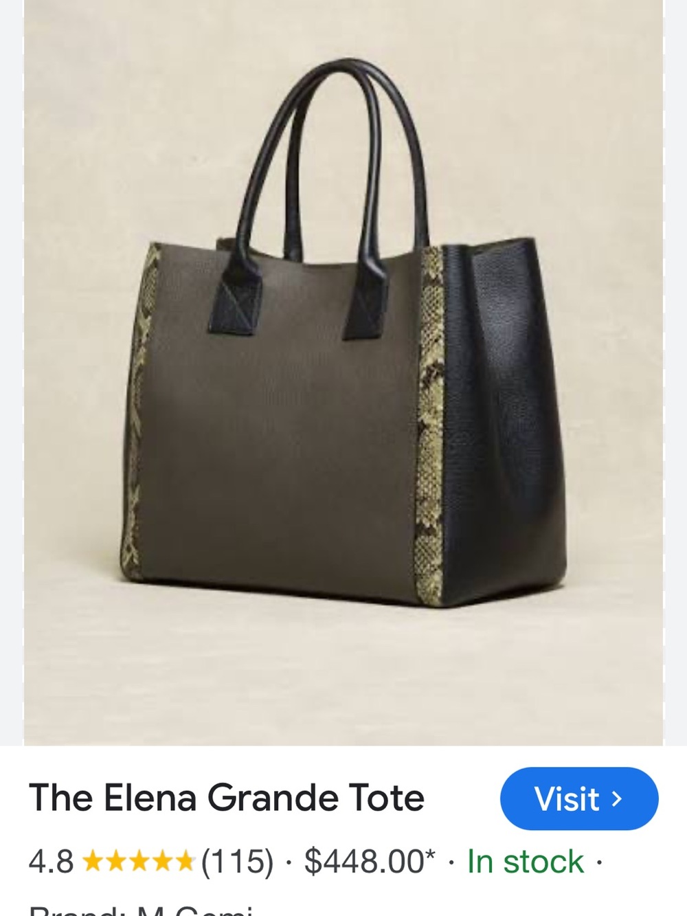M.Gemi Elena Grande Tote Olive Green Pebbled Leather Snake-Print Limited